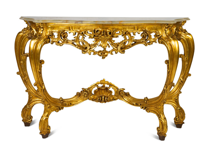 A Louis XV Style Giltwood Onyx-Top Console Table