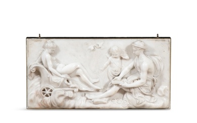 A MARBLE RELIEF PANEL OF MERCURY AND DIANA, EARLY 19TH CENTU...