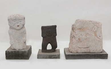 A Mesoamerican stone figure & two other fragments