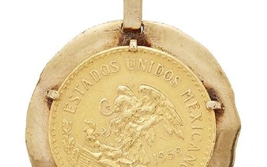 A Mexican gold 20 Peso coin pendant, 1959,...