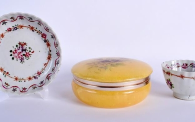 A PAINTED BOX AND COVER and an antique teabowl & saucer