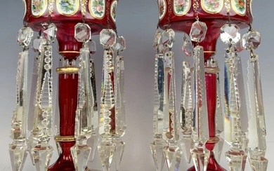 A PAIR OF 19TH C. MOSER OVERLAY GLASS LUSTERS