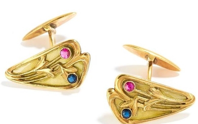 A PAIR OF ANTIQUE IMPERIAL RUBY, SAPPHIRE AND ENAMEL