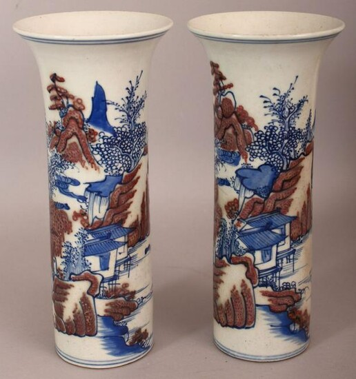 A PAIR OF CHINESE COPPER-RED & UNDERGLAZE-BLUE