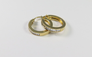 A PAIR OF DIAMOND AND 18ct GOLD HOOP EARRINGS