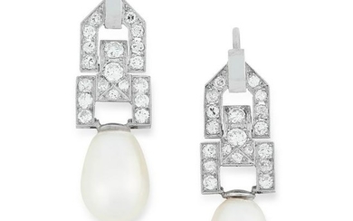 A PAIR OF PEARL AND DIAMOND EARRINGS the articulated