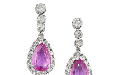 A PAIR OF UNHEATED PINK SAPPHIRE AND DIAMOND EARRINGS