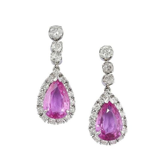 A PAIR OF UNHEATED PINK SAPPHIRE AND DIAMOND EARRINGS