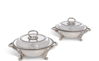 A PAIR OF VICTORIAN SILVER ENTREE DISHES AND COVERS AND...