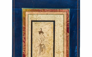 A PERSIAN MINIATURE DEPICTING AN ARCHER IN ATTIRE, 19TH CENTURY, QAJAR