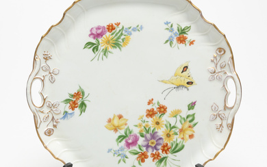 A PORCELAIN TRAY, hand painted, but not in factory, 1922.