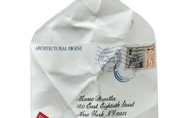 A PORCELAIN TROMPE L'OEIL ENVELOPE ADDRESSED TO MARIO BUATTA FROM ARCHITECTURAL DIGEST, DATED DECEMBER 1996