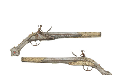 A Pair Of Albanian 22-Bore Flintlock Holster Pistols Early 19th...