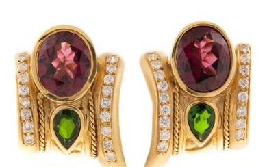 A Pair of Bold 18K Tourmaline & Diamond Earrings