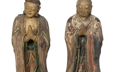 A Pair of Chinese Polychromed Figures of Luohan Height