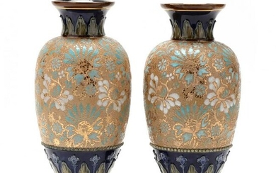 A Pair of Doulton Slater Patent Tapestry Vases
