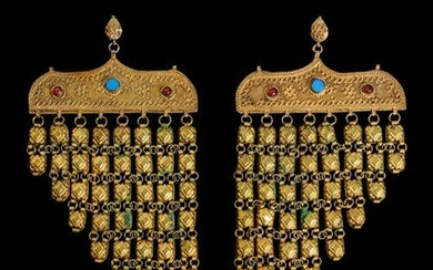 A Pair of Egyptian or Near Eastern Gilt Metal Earrings