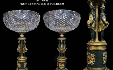 A Pair of Empire Patinated & Gilt Bronze Centerpieces