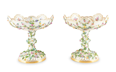 A Pair of Meissen Porcelain Floral Compotes