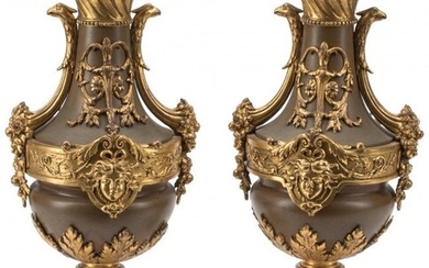 A Pair of Napoleon III Patinated and Gilt Bronze