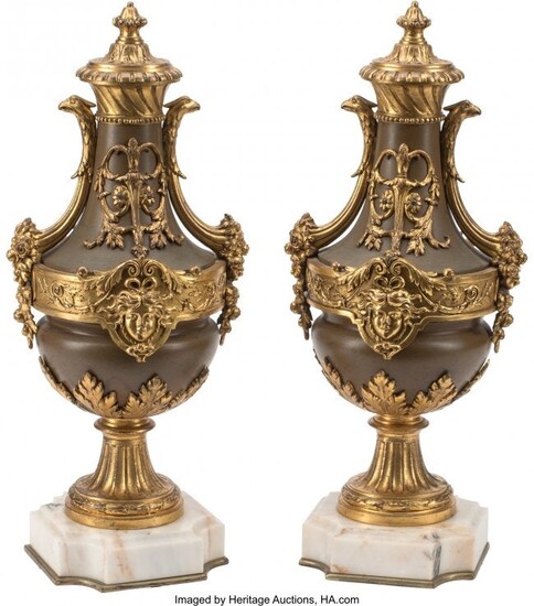 A Pair of Napoleon III Patinated and Gilt Bronze