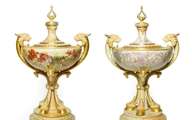 A Pair of Royal Worcester Porcelain Vases and Covers, 1892/1893,...