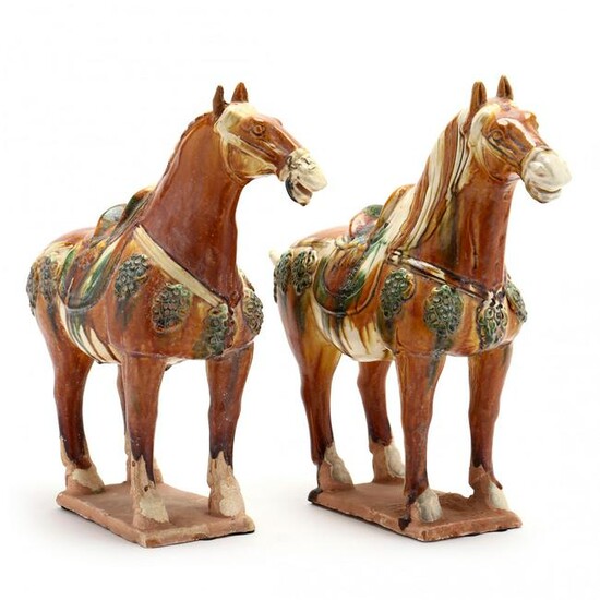 A Pair of Tang Style Sancai Glazed Horses