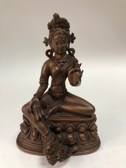 A Pala Revival Style Copper Alloy Figurine of Green Tara.