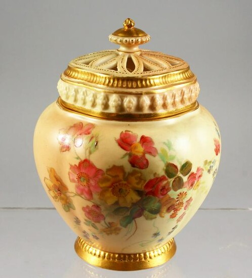 A ROYAL WORCESTER BLUSH IVORY POTPOURRI and two covers