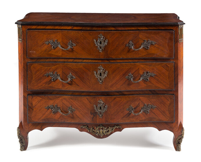 A Régence Style Bronze Mounted Rosewood Commode