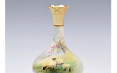 A Royal Worcester porcelain sheep painted bottle vase by Har...
