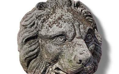 A SCULPTED CARVED LIMESTONE LION FOUNTAIN MASK WALL FOUNTAIN, 20TH CENTURY
