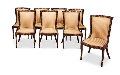 A SET OF SIX TESSELLATED HORN DINING CHAIRS IN THE MANNER OF KARL SPRINGER, CIRCA 1975
