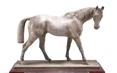 A SILVER-PLATED MODEL OF A STALLION, modelled by