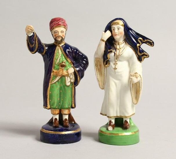 A SMALL PAIR OF FIGURES, TURKISH MAN AND LADY 5.5ins