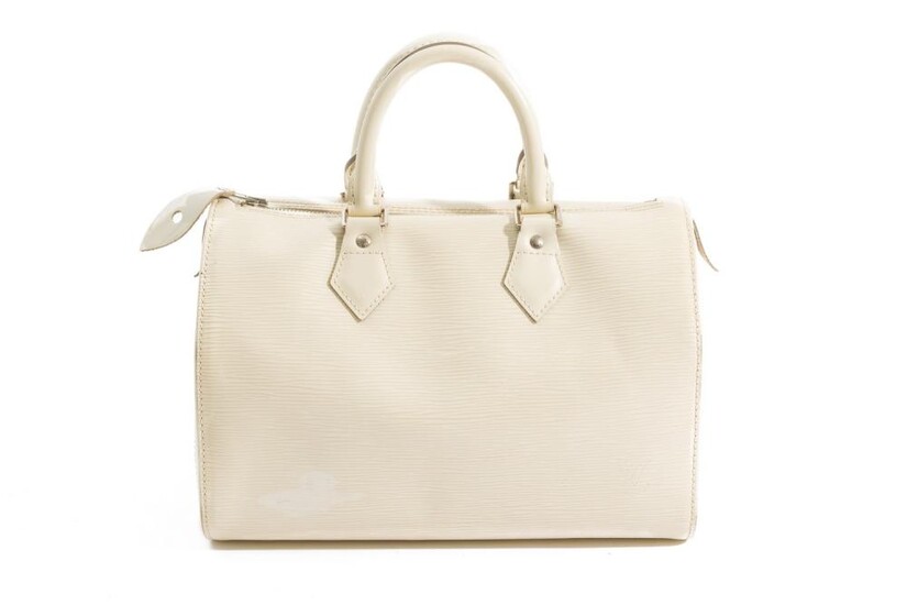 A SPEEDY 25 BY LOUIS VUITTON-Styled in ivory Epi leather with silver metal hardware, 28 x 19 x 15cm.