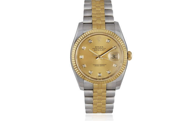 A STAINLESS STEEL, GOLD AND DIAMOND-SET DATEJUST CALENDAR...