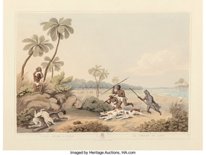 A Set of Seven Lithographs Featuring Indian Hunting Scenes
