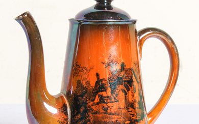 A Shelley (England) unusual lustre teapot in orange and pearlescent...