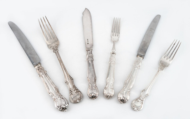 A Sterling Silver Flatware Set for 16, England, London 20th Century