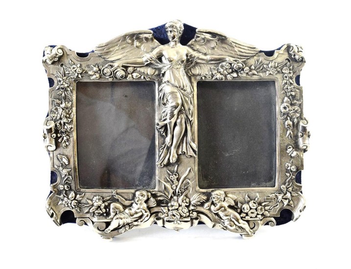A Silvered Metal Double Photograph-Frame, Apparently Unmarked, 20th century, oblong,...