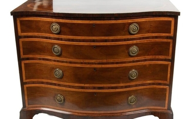 A. Stair & Co. NY Sheraton Mahogany and Satinwood Chest of Four Drawers C. 1775, H 34’’