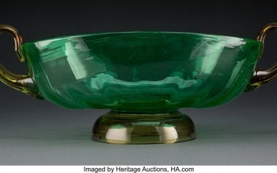 A Steuben Glass Bowl with Handles 5-3/4 x 16 x 8