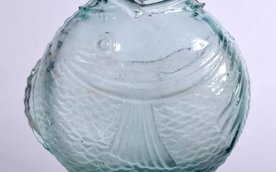 A VINTAGE GLASS FISH VASE, of flattened form with its