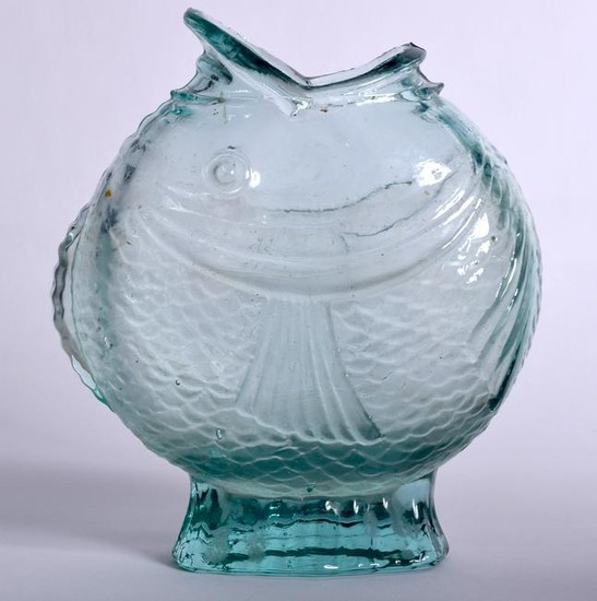 A VINTAGE GLASS FISH VASE, of flattened form with its