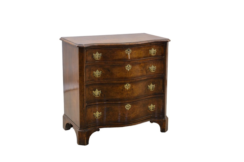 A Victorian Bow-Fronted Flame Mahogany Chest of Drawers with Four Drawers & Brass Fittings, 90cm x 95cm x 56cm