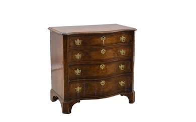 A Victorian Bow-Fronted Flame Mahogany Chest of Drawers with Four Drawers & Brass Fittings, 90cm x 95cm x 56cm