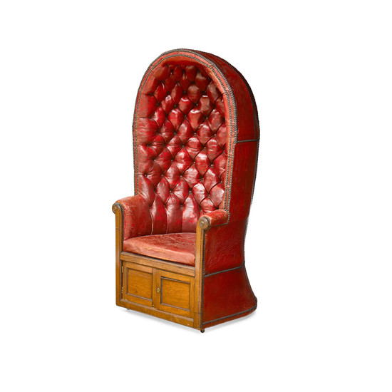 A Victorian Leather Upholstered Mahogany Porter's Chair