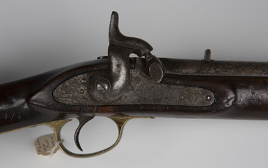A Victorian constabulary percussion carbine with sighted barrel, barrel length 53cm, the lockplate m