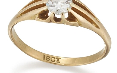 A Victorian diamond single stone ring, composed of a single claw-set brilliant-cut diamond to tapering shoulders and plain hoop, c.1900, ring size Q